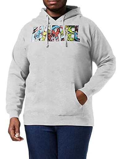 Marvel Sudadera con Capucha para Hombre con los Personajes del Logotipo, Gris (Grey Marl Spot), Reino Unido | Ya disponible en tu tienda friki favorita! En mundofriki.es!