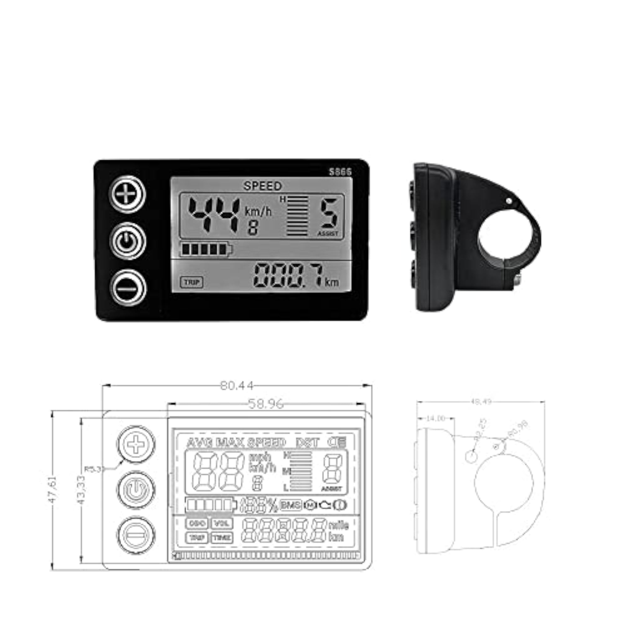 Electric Bike Display Meter Control Panel with Waterproof Plug