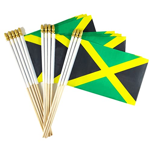 Drapeaux jamaïcains à main Newperlite x12 avec mât en bois