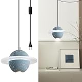 SIMEESO Blue Planet Concrete Pendant Light Nordic Led Cement Hanging Light 14.7ft Plug in Adjustable Round Stone Light fixtures for Living Room Dining Room Bedroom Kitchen Island