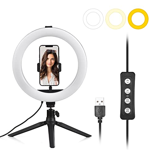 Andoer 10' Anillo de luz LED con trípode y Soporte para teléfono, Aro de Luz Regulable, 3 Modos 11 Niveles, Selfie Ring Light para Fotografía, Maquillaje, Selfie, Youtube, Vídeo, TIK Tok