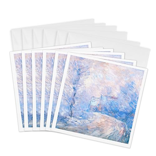 Cartes de vœux Claude Monet l'Entrée de Giverny sous la neige lot de 6 format 15x15 cm
