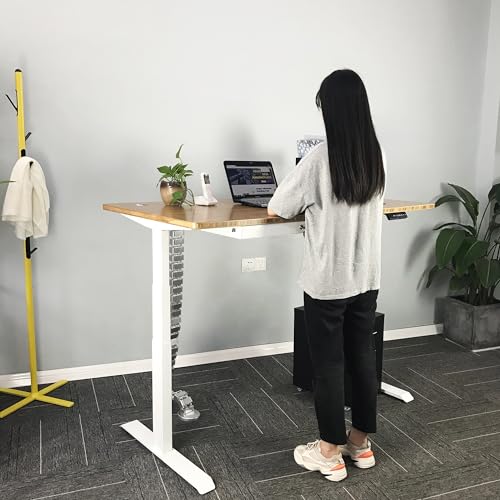 Image of VJ201-S3 Electric Height Adjustable Sitting Standing Desk Frame Only /Sit Stand - Dual Motors 3 Segment Motorized Desk Base Only,White