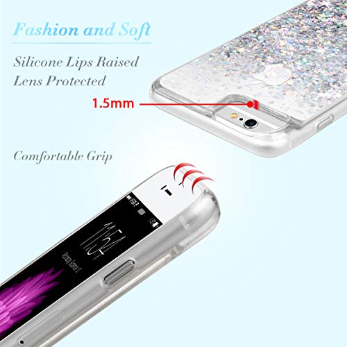 Iphone 6 6S 7 8 Case, Caka Iphone 7 8 Glitter Case With Tempered Glass Screen Protector Bling Flowing Floating Luxury For Girls Women Sparkle Soft Tpu Liquid Case For Iphone 6 6S 7 8 4.7 Inch (Silver) #TOP4