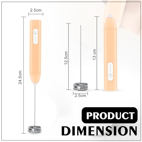 Image of GLUN Portable Coffee Frother Vibe Peach Colour 1 Piece, Type-C Port Rechargeable Handheld Milk Frother with 2-Layer Detachable Steel Whisk, Fast Foam Maker for Latte, Cappuccino & Coffee