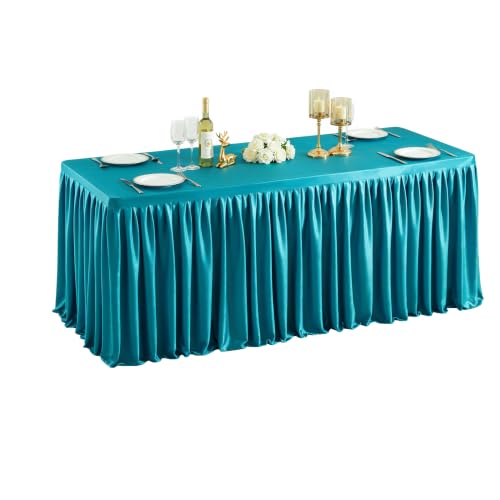 Shillance Teal Table Clothes for 6 Foot Rectangle Tables, 72 x 30 Inch White Table Cloth Rectangle 6ft Wrinkle Resistant Washable Table Cover for Wedding Party Dining Banquet Buffet Table