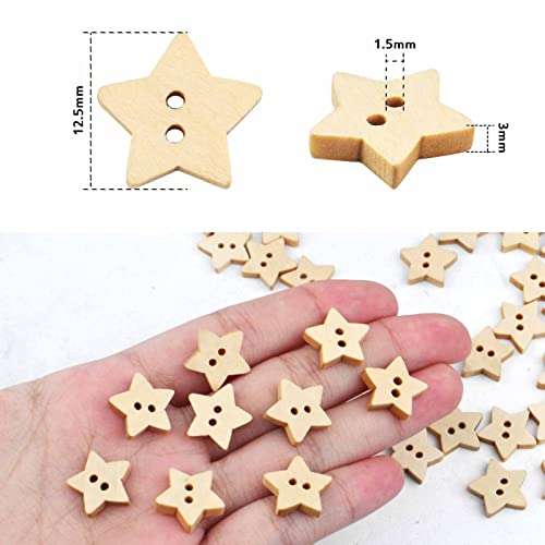 200Pcs Wooden Star Buttons With 2 Holes Rustic Sewing Buttons Lovely Mini Wood Button For Costume Design Clothes Scrapbooking Art Crafts Diy Decoration #TOP2