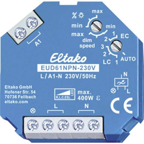 Eltako Universale Di Variatore 230 V, Potenza Mosfet Fino A 400 W, Esl Fino A 400 W E Led Fino A 400 W, 1 Pezzi, Eud61Npn 230 V