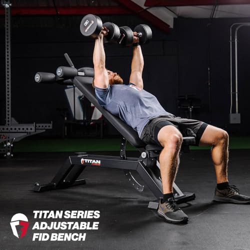 Image of Titan Fitness TITAN Series FID Bench, Adjustable Weight Bench with 70 Flat, Incline, Decline Angles, Rated 600 LB, Durable Vinyl Padding, Workout Bench for Home Gym Weightlifting & Strength Training