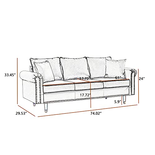 Hansones Velvet Sofa Couch With 2 Pillows, Modern 3 Seater Sofa With Wood Legs For Living Room And Bedroom (Grey) #TOP1
