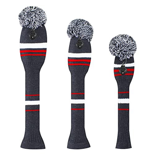 Scott Edward Golf Head Covers Grey White Red Stripes Style 3Pcs/Pack For Driver(460Cc), Fairway Wood&Hybrid, Rotating Number Tags #TOP1