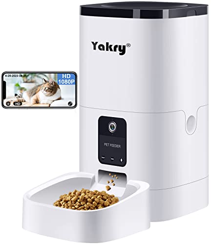 Yakry Automatic Dog Feeder with Camera - 6L/25 Cups Smart Cat Feeder with Timer 2-Way Audio HD 1080P Cam Night Vision - 2.4G WiFi Pet Food Dispenser with App Control