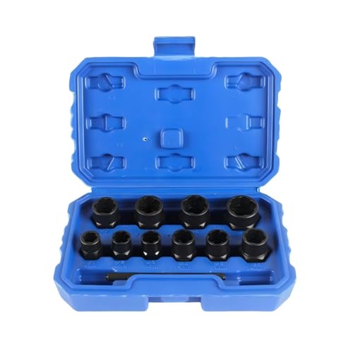 LSLANSOON 11pcs Twist Socket Set, 9-19mm Lug Nut Remover, Damaged Bolt Screw Nut Extractor Tool Set Including a Punch Rod