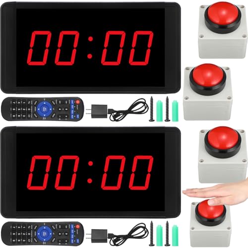 Relaxweex 2 Set Gym Timer Clock 1.5'' Large Digital Wall Fitness Room Rest Timer with Start/Stop Button and Remote Control, Gym Interval Workout Timer with Time Progress Bar Countdown/Up Stopwatch