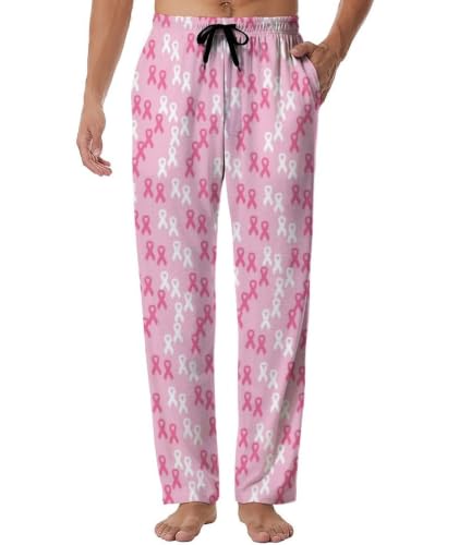 Mens Breast Cancer Pajama Pants Pajamas Sleep Lounge Pants Pink Ribbon 3XL