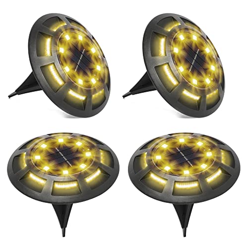 JHBOX Solar-Scheiben-Lichter, 16 LEDs, wasserdicht, helle Landschaftsbeleuchtung für Wege, Gehweg, Gehweg, Hof, Rasen, Blumenbeet, Terrasse (warmweißes Licht, 4 Stück) Cover