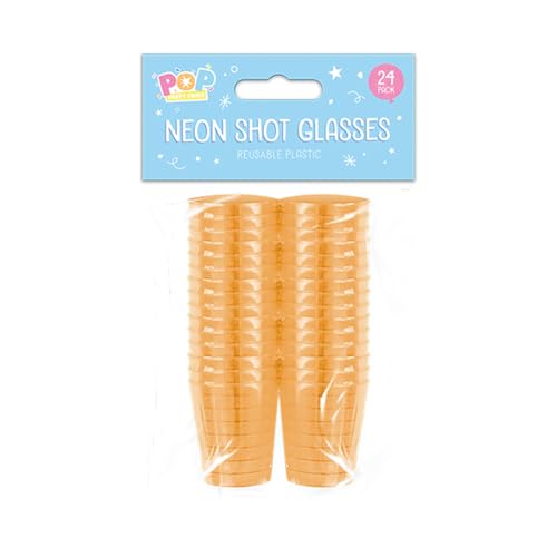 Gem Imports Orange Neon Reusable Plastic Shot Glasses - Pack of 24, PAR6154GIMPORG