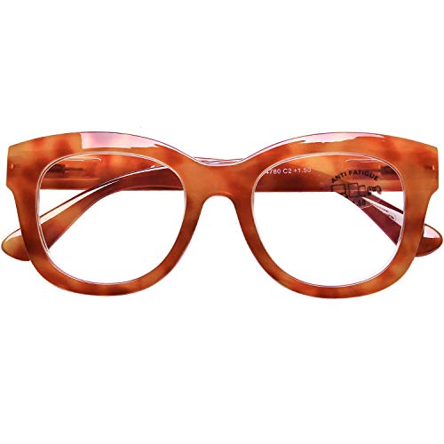 DOOViC Wide Frame Reading Glasses Womens 2.25 Blue Light Filter Orange Frame Reader - Image 2