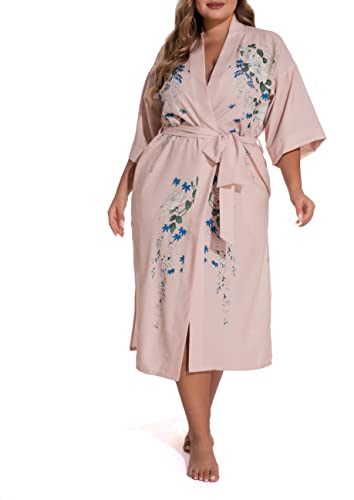 Image of Applesauce - 808V - Plus Size Women's Kimono Long Robe - Vintage Floral (One-Size fits most US 1X 2X 3X)