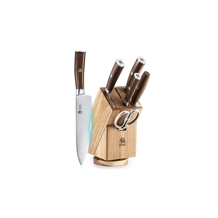 KYOKU-Kitchen-Knife-Set-with-Block-Japanese-440C-Stainless-Steel-7pc-Knife-Block-Set-Daimyo-Series-Knife-Block-with-Knives-for-Kitchen-Professional-Chef-Knife-Set-with-Rotating-Block-Tablet-Holder KYOKU Kitchen Knife Set with Block, Japanese 440C Stainless Steel 7pc Knife Block Set, Daimyo Series Knife Block with Knives for Kitchen, Professional Chef Knife Set with Rotating Block Tablet Holder