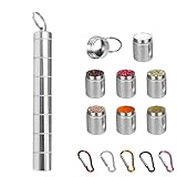 Rdunulioo 7-in-1 Mini Gewürzstreuer, Camping Gewürze Set, Mini Salzstreuer für Unterwegs, Camping Gadgets, Tragbare Aluminium Gewürzdosen für Reisen Zuhause, Outdoor Picknick, Küche Kochen (Silber)