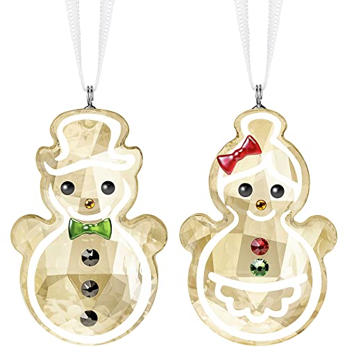 SWAROVSKI Gingerbread Couple Ornament, for Hanging on a Tree or for Display, Brown Crystal with Black, Green, and Red Accents, Part of The Swarovski Joyful Ornaments Collection