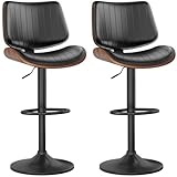 GIKPAL Barhocker 2er Set, Barhocker für Kücheninsel mit gebogenem Holzrücken und Ledersitz, Drehbare barstuhl für Küchentheke, Bar, Schwarz