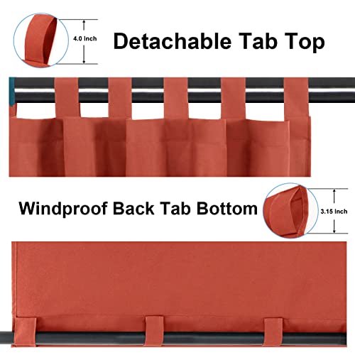 Outdoorlines Waterproof Outdoor Curtains For Patio - Windproof Tab Top Gazebo Curtain Panels - Privacy Sun Blocking Outside Curtain Set For Porch, Pergola And Cabana 54 X 120 Inch, Terra Red, 2 Panels #TOP2