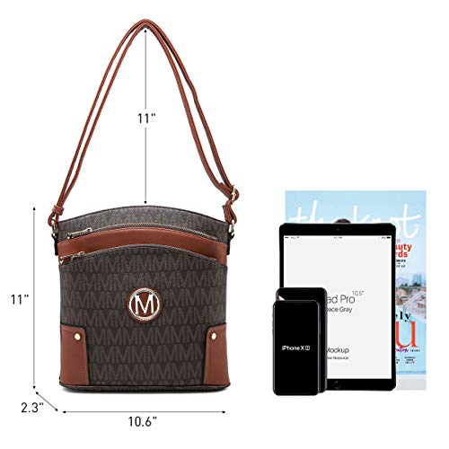 Marco M Kelly Women Crossbody Purses Multi Pockets Large Signature Monogram Zip Shoulder Bags Ladies Pu Leather Handbag(Coffee) #TOP3