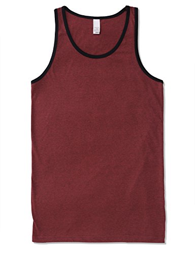 Men's Basic Athletic Jersey Tank Top Contrast Binding L Red TT13152