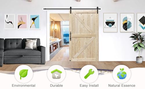 S&Z TOPHAND® 46 in. x 84 in. Barn Door, 20-60in Unfinished British Brace Barn Door/Modern Style/Solid Wood/Sliding Door/Simple Assembly is Required (46 in)