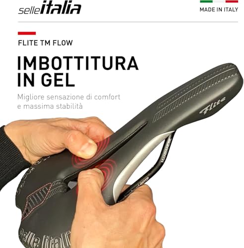 Selle Italia FLITE TM Flow – Siodełko Szosowe, Anatomiczny Otwór, Rama Chromowo-Manganowa Ø7, Duro-Tek, Komfort – Rozmiar L2, Czarny