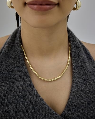 PAVOI 14K Gold Plated Small Bead Ball Chain Necklace for Women - Adjustable Dainty Gold Beaded Necklace - Trendy Choker Chain Layering Jewelry2