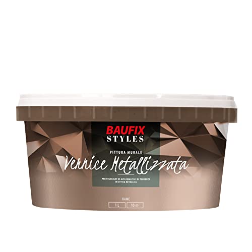 BAUFIX Vernice metallizzata rame satinata, 1 litro, colore murale, effetto metallico, perfetta per pareti e mobili, colore per muratura, cemento, intonaco, carta da parati