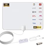 室内アンテナ【第3世代高感度アンプ内蔵】地デジテレビアンテナ 高性能 600km受信範囲 360°全方位受信 薄型フラットデザイン HDTVアンテナ VHF/UHF対応 4K/1080p対応 USB給電式 高感度 簡単設置 日本語取扱説明書付き（ホワイト） image