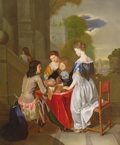 Compagnie élégante jouant au backgammon Poster Toile 60x90cm Verkolje