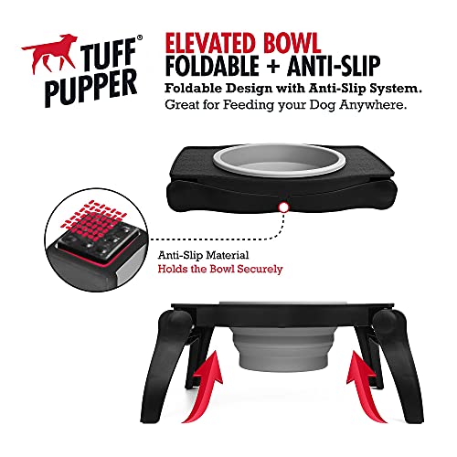 Tuff Pupper Elevated Dog Bowl | Single Raised Dog Bowl Holds 80Oz/12Cups Food/Water | Collapsible Dog Travel Bowl Folds For Easy Storage | Elevated Dog Feeder For Pet Travel #TOP2