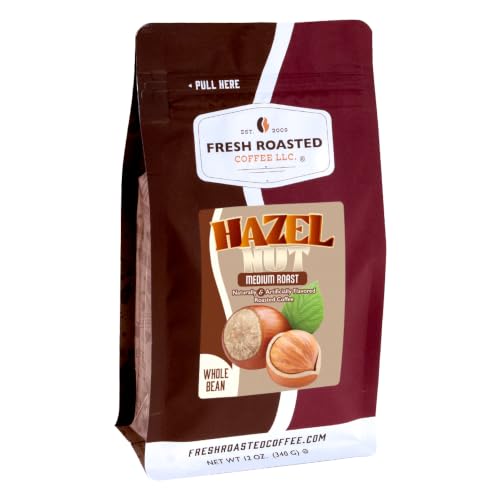 Fresh Roasted Coffee, Hazelnut Flavored Whole Bean Coffee, Medium Roast, Kosher, 12 oz