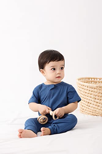 Beivslley Baby Boy Girl's 2 Pack Summer Short Sleeve Rompers Infant Cotton Coveralls Toddler Zip Front Outfits Clothes,Dark Blue,12-18M #TOP4