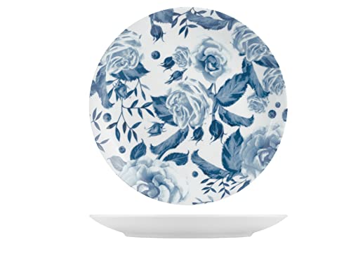 H&H 9303701 Piatto Piano Rose Blu, Porcellana Decorata, 27 Cm, Porcelain