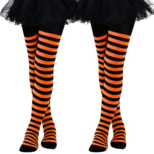 Dxhycc 2 Pairs Girl's Striped Tights Witch Tights Colored Striped Leggings for Halloween Cosplay Party
