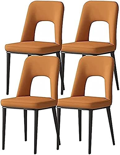 SJIALEN Modern Set of 4 Dining Chairs, Upholstered Leisure Office Side Chairs Carbon Steel Legs Faux Matte Leather Kitchen Chairs Kitchen Chair (Color : Orange, Size : 40x48x85cm)