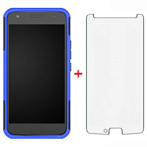 Phone Case For Motorola Moto X4 With Tempered Glass Screen Protector Cover Stand Kickstand Hard Rugged Hybrid Cell Accessories Motox4 X 4Th Generation 4X 4 Gen Android One Xt1900-1 Cases Black Blue #TOP1