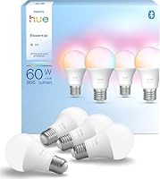 Philips Hue Essential Smart LED A60 Lampe, Weiß und Farbiges LED Leuchtmittel, E27 Fassung, 8W, 2200K-6500K, 806 Lumen LED Licht, dimmbar, kompatibel mit Alexa, Google Assistant & Apple Home, 4er Pack