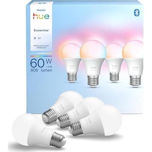 Philips Hue Essential Smart LED A60 Lampe, E27, 4er Pack