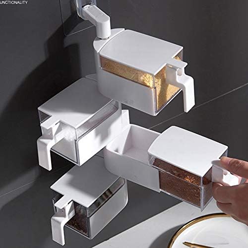 Seasoning Storage Box Wall-mounted Rotating Seasoning Jar Spice Storage Kitchen Seasoning Sorting Tool White Four-grid Design