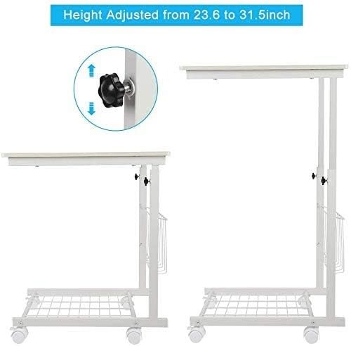 GOTOTOP Height Adjustable Side Table with Rolling Wheels Sofa Side Table Slide Under Bedside End Table Laptop Desk Computer Stand Workstation with Storage Basket for Home Office Bedroom Hospital (#3)