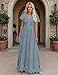 MEROKEETY Women's 2026 V Neck Short Sleeve Floral Lace Wedding Dress A Line Boho Bridesmaid Cocktail Party Maxi Dress, GrayBlue, Large