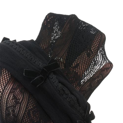 Women Long Sleeve Lace Shrug with Thumb Hole, Open Front Cut Out Bow Bolero Fishnet Shawl Arm Sleeves Cardigan4