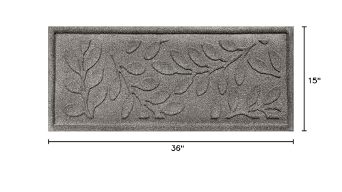 Bungalow Flooring Waterhog Indoor/Outdoor Boot Tray, 15 by 36 inches, Made in USA, Skid Resistant, Easy to Clean, Catches Water and Debris, Brittney Leaf Pattern, Medium Grey